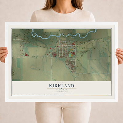 Map of Kirkland, Illinois, 18 x 24 inch print in a white wood frame