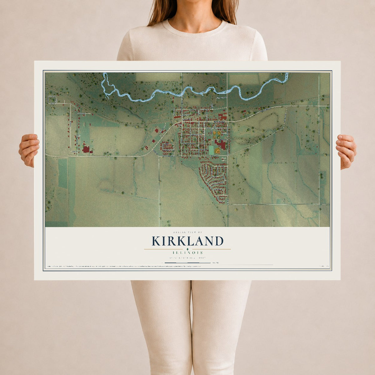 Map of Kirkland, Illinois, 24 x 36 inch unframed archival matte print