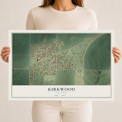 Map of Kirkwood, Illinois, 12 x 18 inch unframed archival matte print