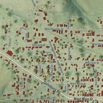 Second close-up of the map of Knoxville, Illinois print showing more streets and buildings