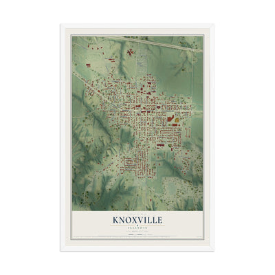 Map of Knoxville, Illinois, 12 x 18 inch print in a white wood frame