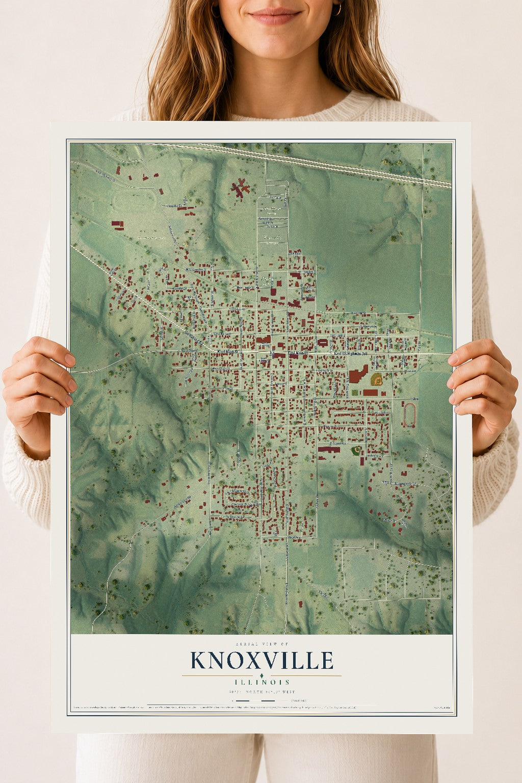 Map of Knoxville, Illinois, 18 x 24 inch unframed archival matte print