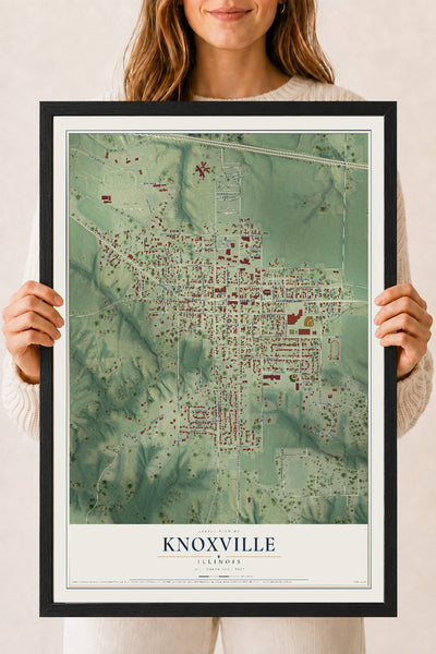 Map of Knoxville, Illinois, 18 x 24 inch print in a black wood frame