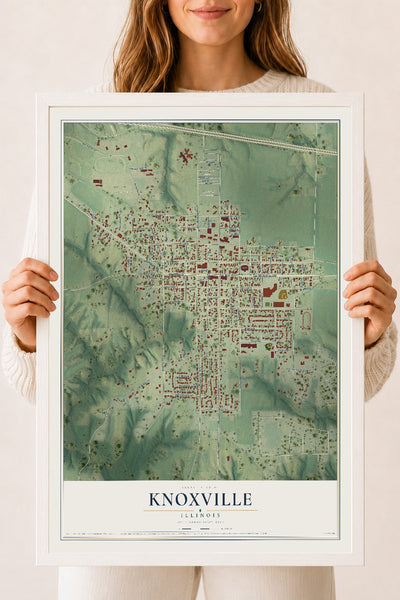 Map of Knoxville, Illinois, 18 x 24 inch print in a white wood frame