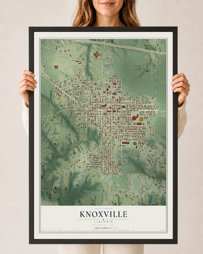 Map of Knoxville, Illinois, 24 x 36 inch print in a black wood frame