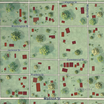 Close-up of the map of La Fayette, Illinois print showing street and building detail