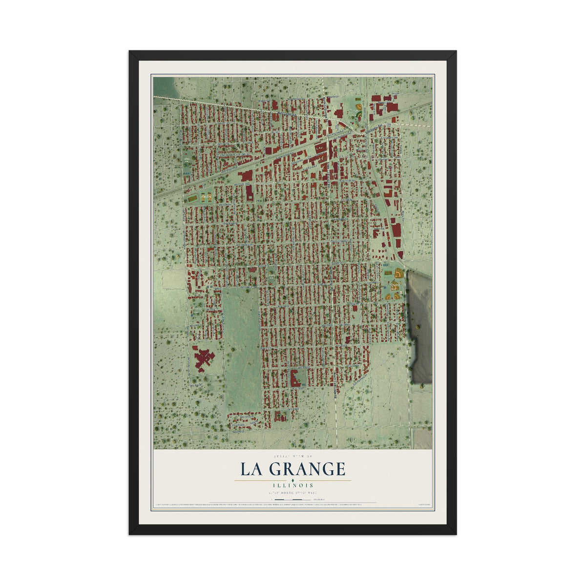 Map of La Grange, Illinois, 12 x 18 inch print in a black wood frame