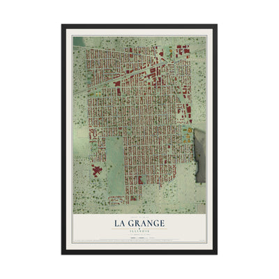 Map of La Grange, Illinois, 12 x 18 inch print in a black wood frame