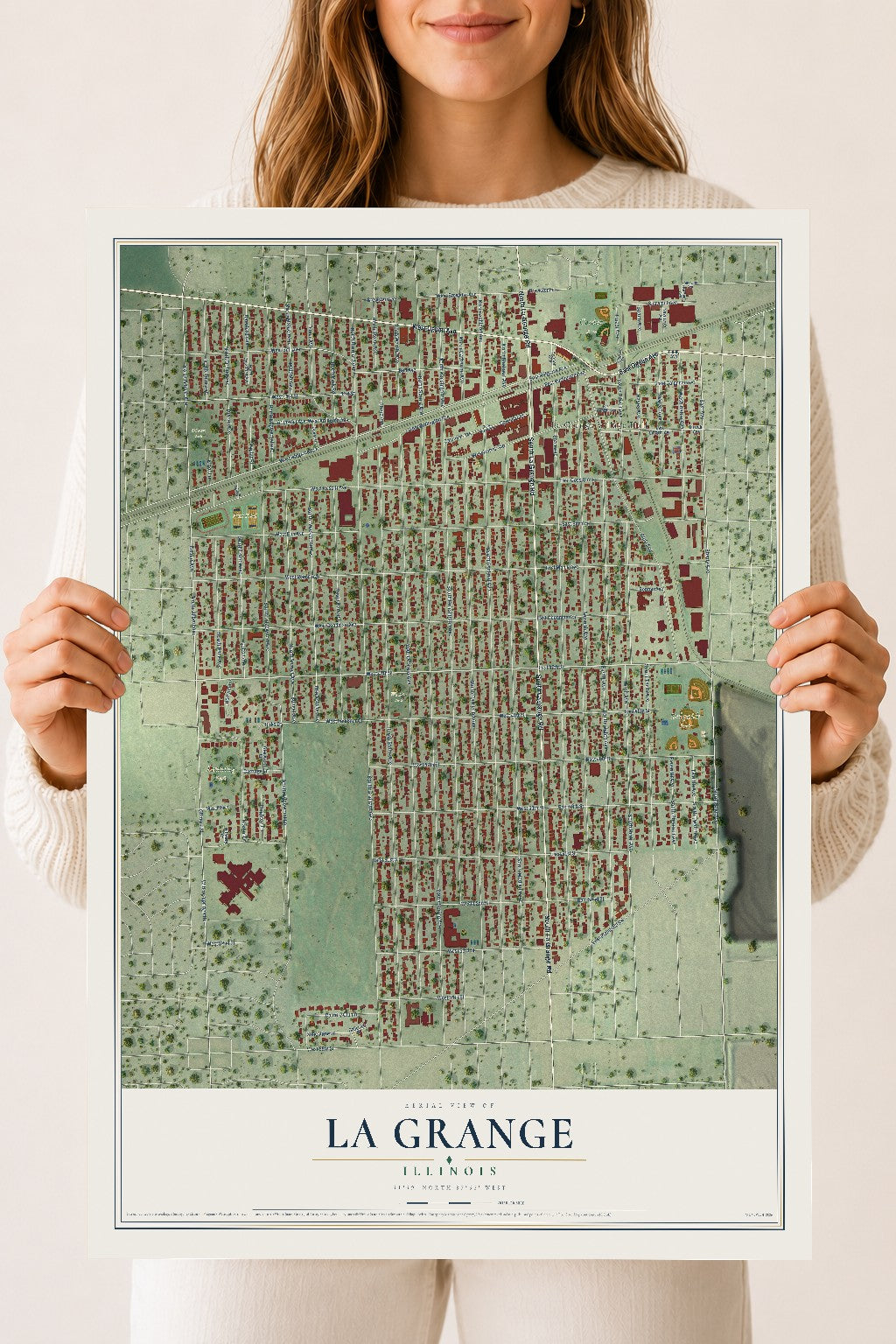 Map of La Grange, Illinois, 18 x 24 inch unframed archival matte print