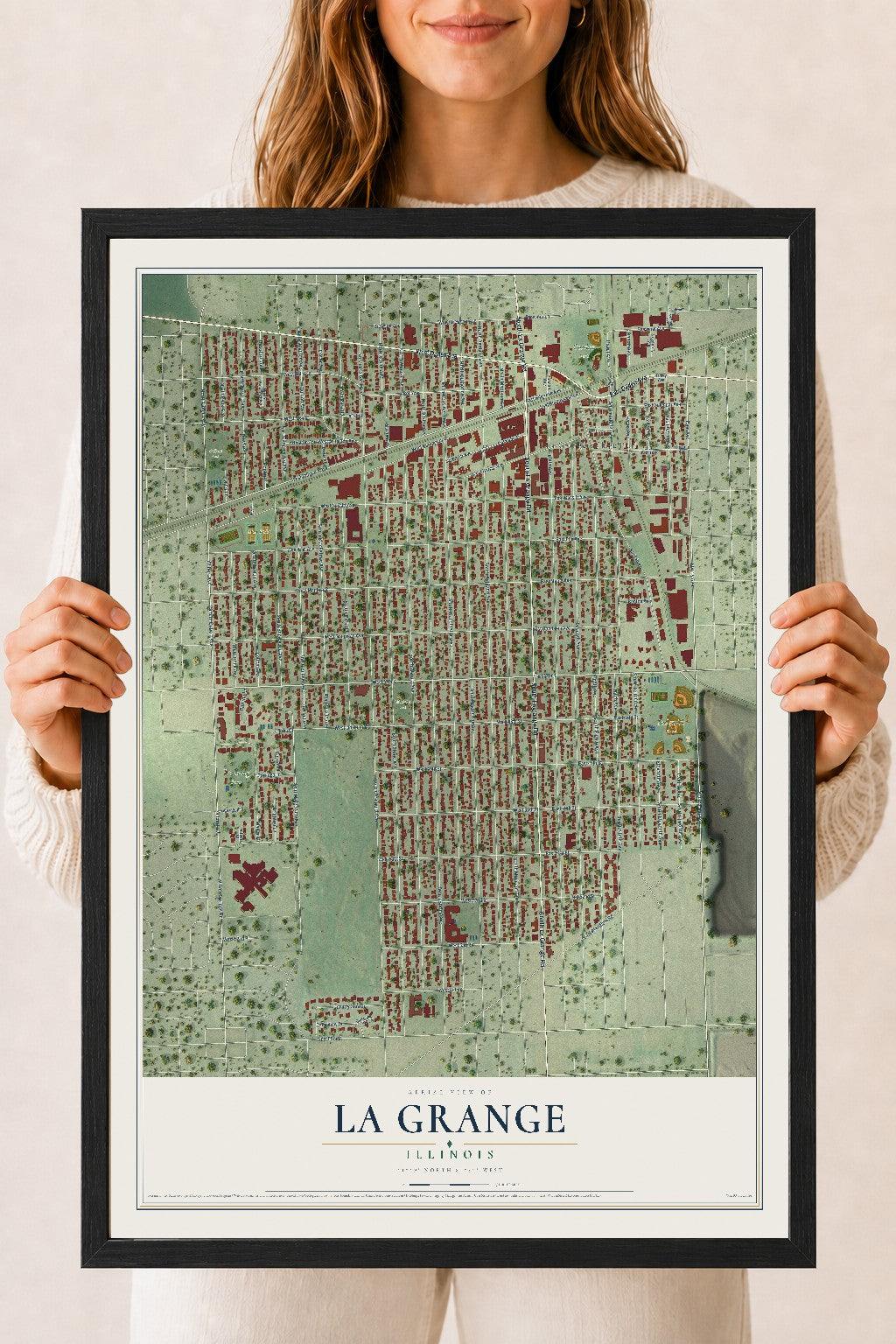 Map of La Grange, Illinois, 18 x 24 inch print in a black wood frame
