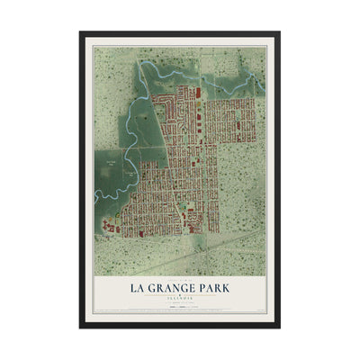 Map of La Grange Park, Illinois, 12 x 18 inch print in a black wood frame