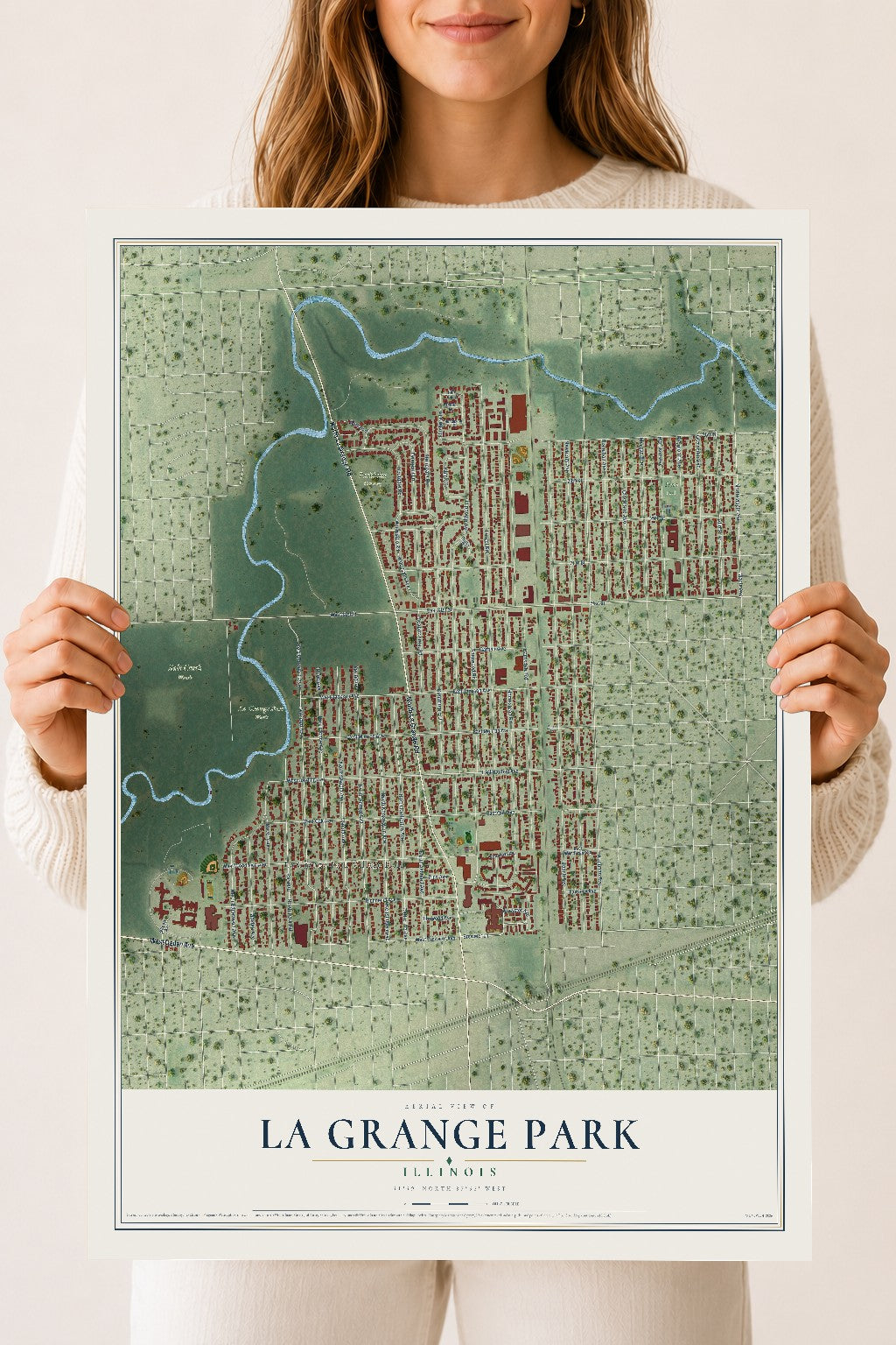 Map of La Grange Park, Illinois, 18 x 24 inch unframed archival matte print