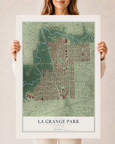 Map of La Grange Park, Illinois, 24 x 36 inch print in a white wood frame