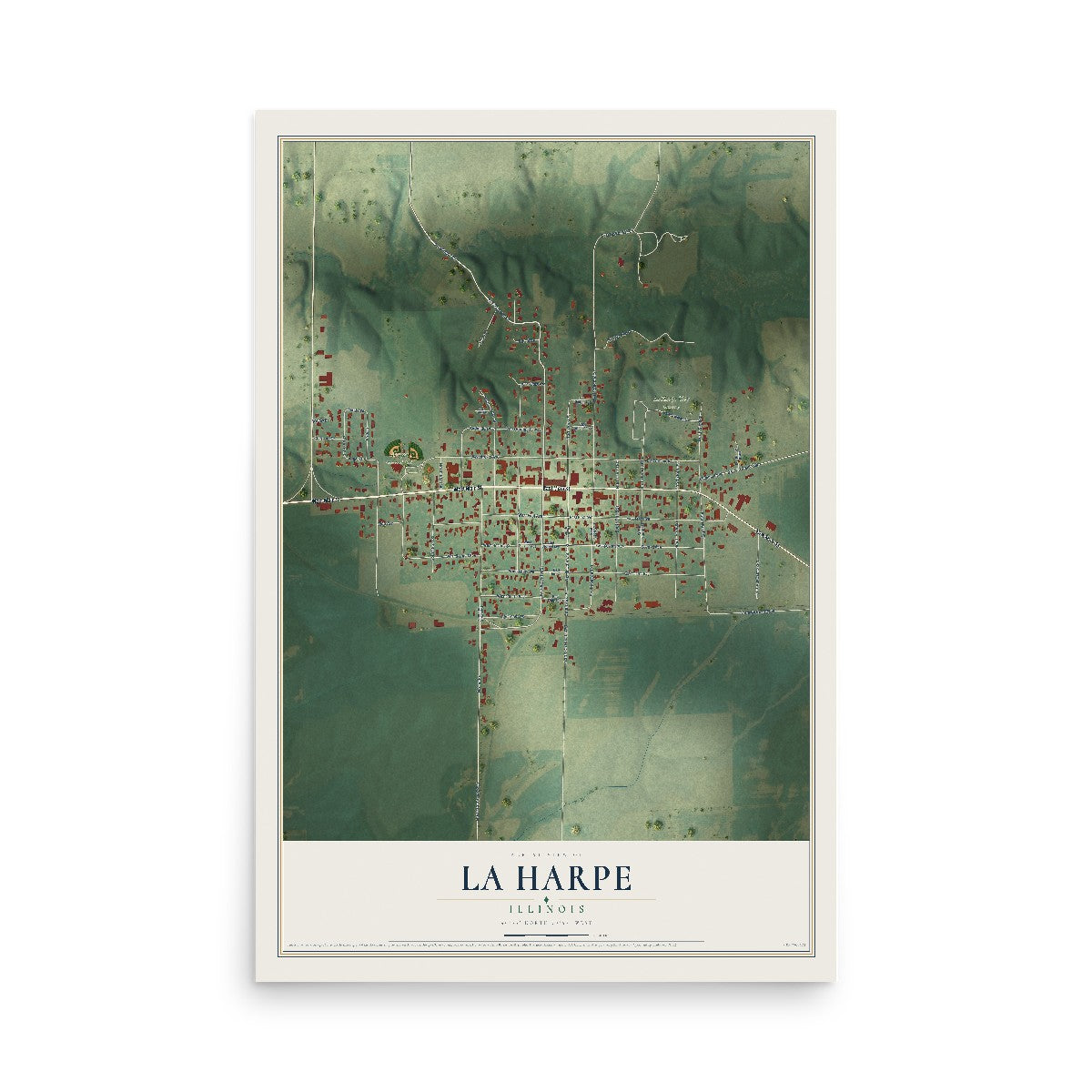 Map of La Harpe, Illinois, 12 x 18 inch unframed archival matte print