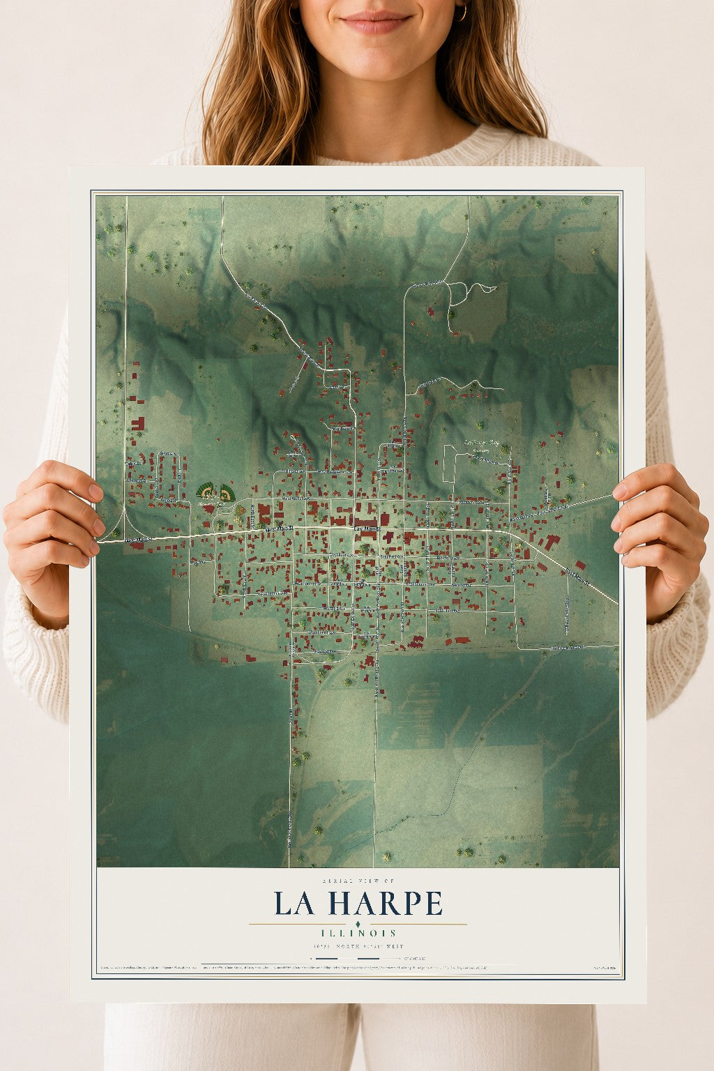 Map of La Harpe, Illinois, 18 x 24 inch unframed archival matte print
