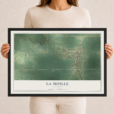 Map of La Moille, Illinois, 12 x 18 inch print in a black wood frame