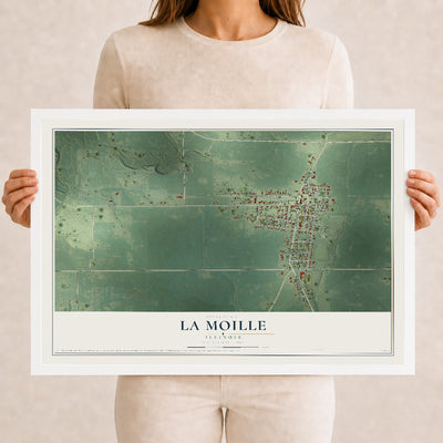 Map of La Moille, Illinois, 12 x 18 inch print in a white wood frame