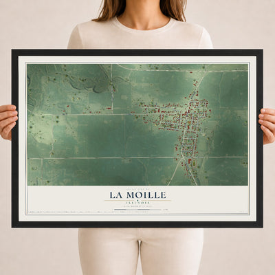 Map of La Moille, Illinois, 18 x 24 inch print in a black wood frame
