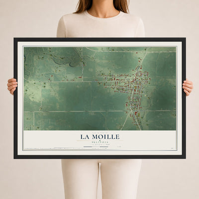 Map of La Moille, Illinois, 24 x 36 inch print in a black wood frame