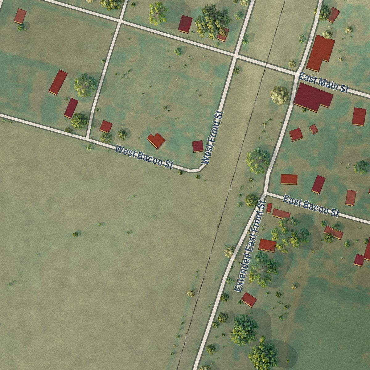 Close-up of the map of La Prairie, Illinois print showing street and building detail