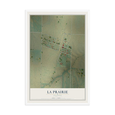 Map of La Prairie, Illinois, 12 x 18 inch print in a white wood frame