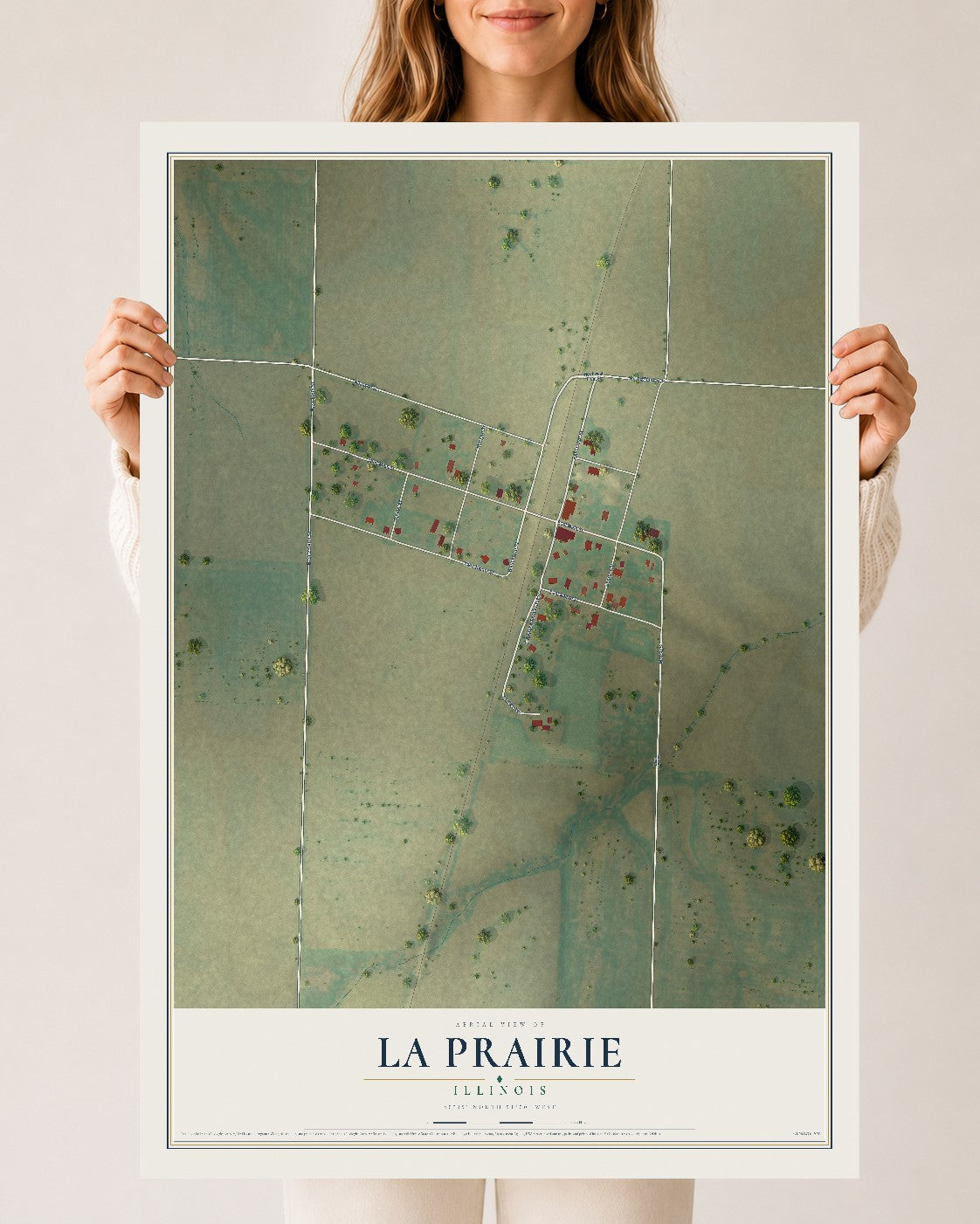 Map of La Prairie, Illinois, 24 x 36 inch unframed archival matte print