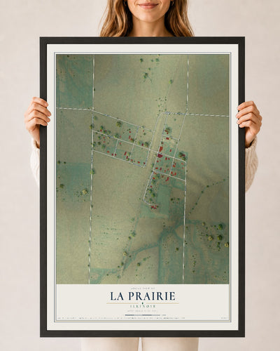 Map of La Prairie, Illinois, 24 x 36 inch print in a black wood frame
