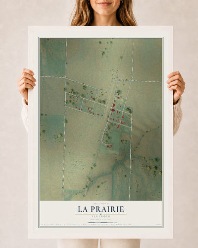 Map of La Prairie, Illinois, 24 x 36 inch print in a white wood frame