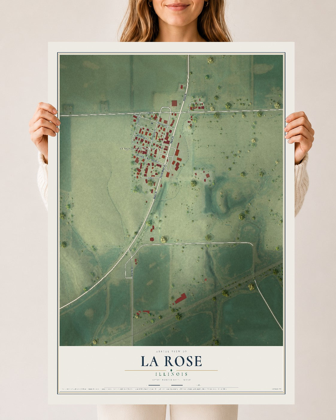 Map of La Rose, Illinois, 24 x 36 inch unframed archival matte print