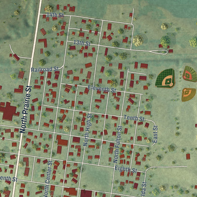 Second close-up of the map of Lacon, Illinois print showing more streets and buildings