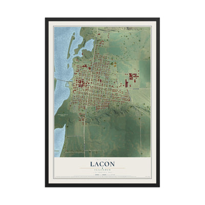 Map of Lacon, Illinois, 12 x 18 inch print in a black wood frame
