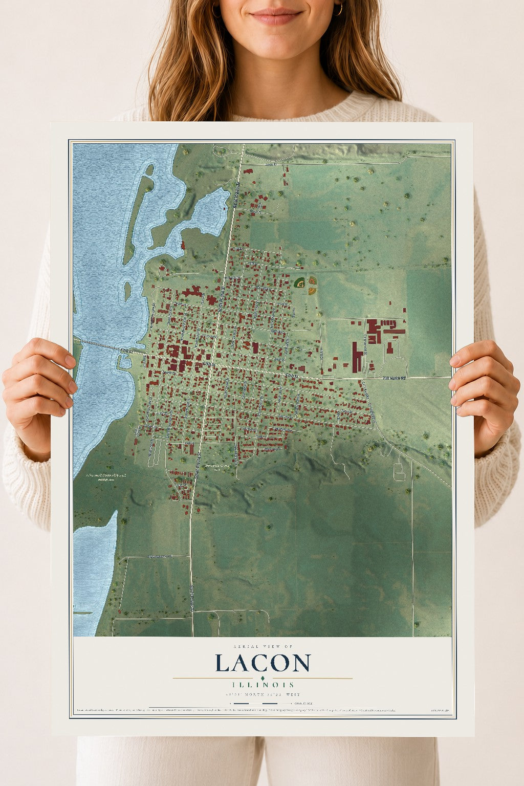 Map of Lacon, Illinois, 18 x 24 inch unframed archival matte print