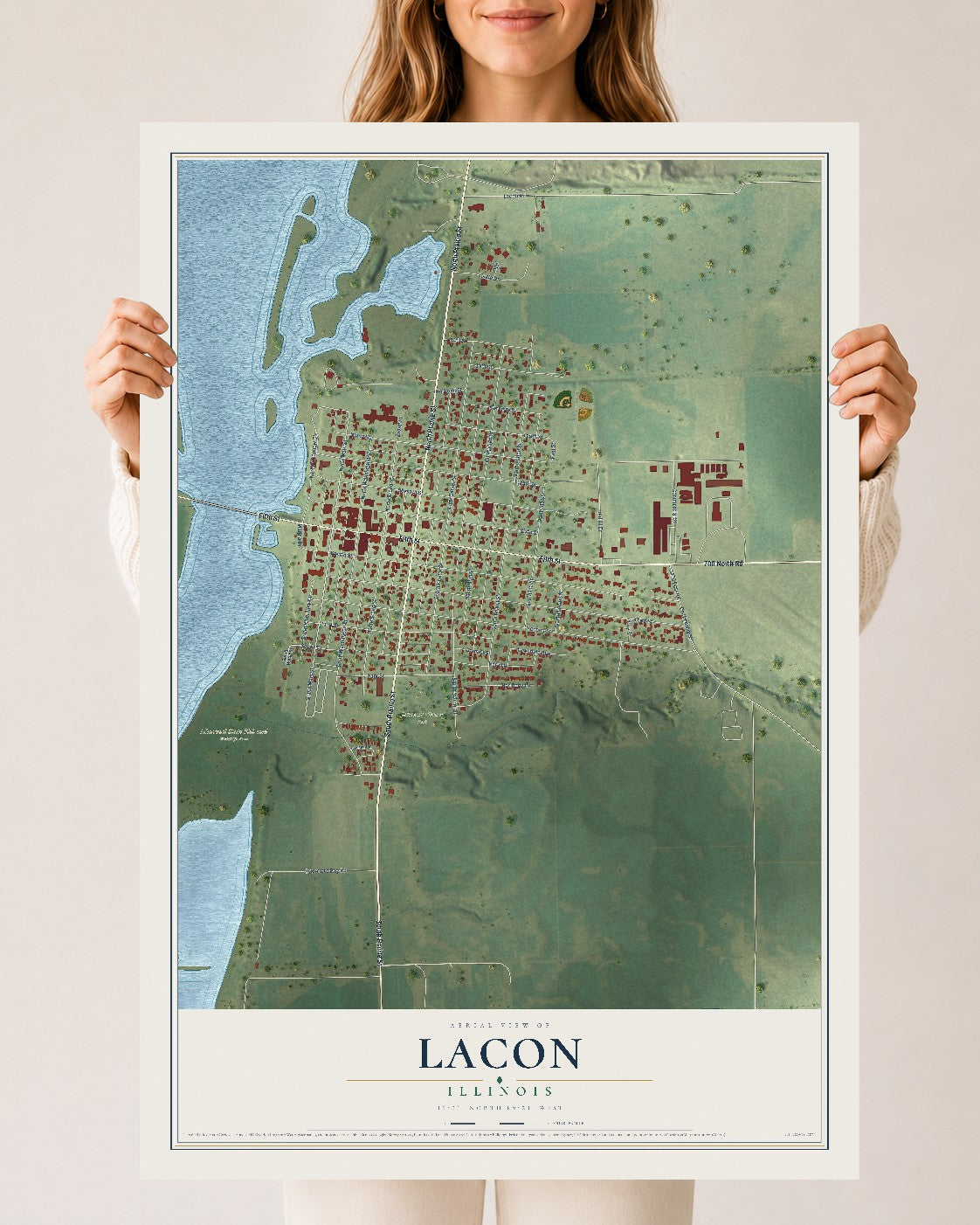 Map of Lacon, Illinois, 24 x 36 inch unframed archival matte print