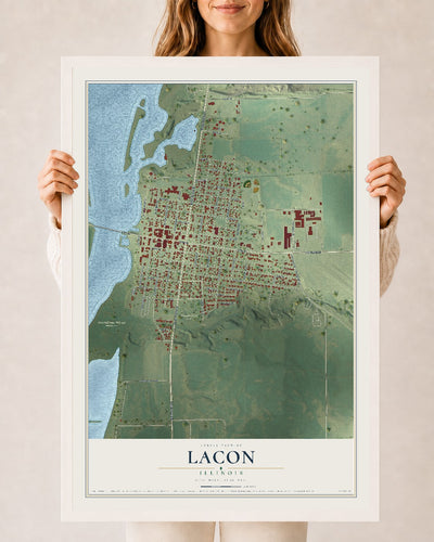 Map of Lacon, Illinois, 24 x 36 inch print in a white wood frame
