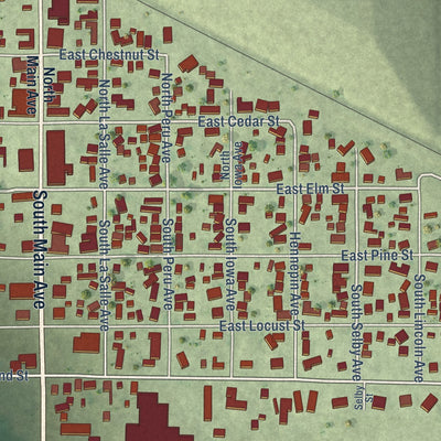 Close-up of the map of Ladd, Illinois print showing street and building detail