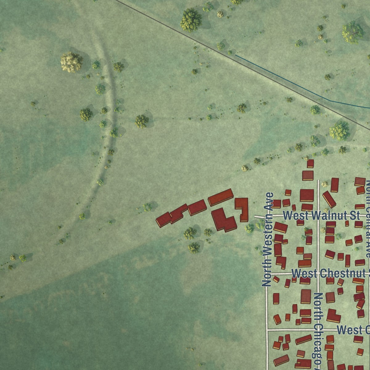 Second close-up of the map of Ladd, Illinois print showing more streets and buildings