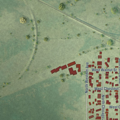 Second close-up of the map of Ladd, Illinois print showing more streets and buildings