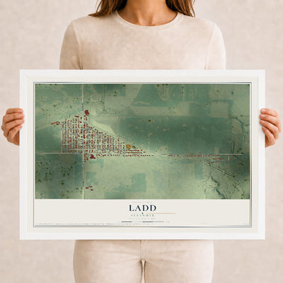 Map of Ladd, Illinois, 12 x 18 inch print in a white wood frame