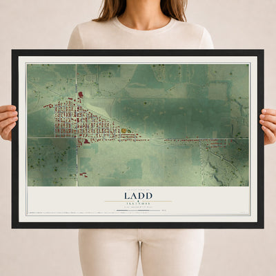Map of Ladd, Illinois, 18 x 24 inch print in a black wood frame