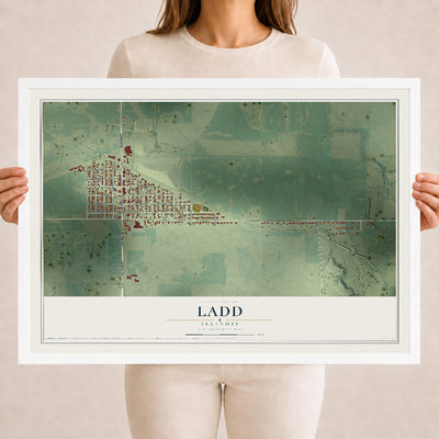 Map of Ladd, Illinois, 18 x 24 inch print in a white wood frame