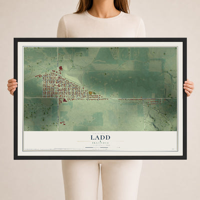 Map of Ladd, Illinois, 24 x 36 inch print in a black wood frame