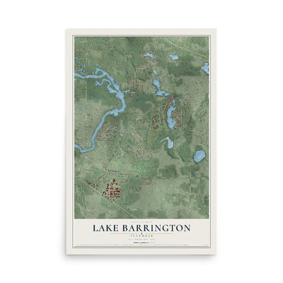 Map of Lake Barrington, Illinois, 12 x 18 inch unframed archival matte print