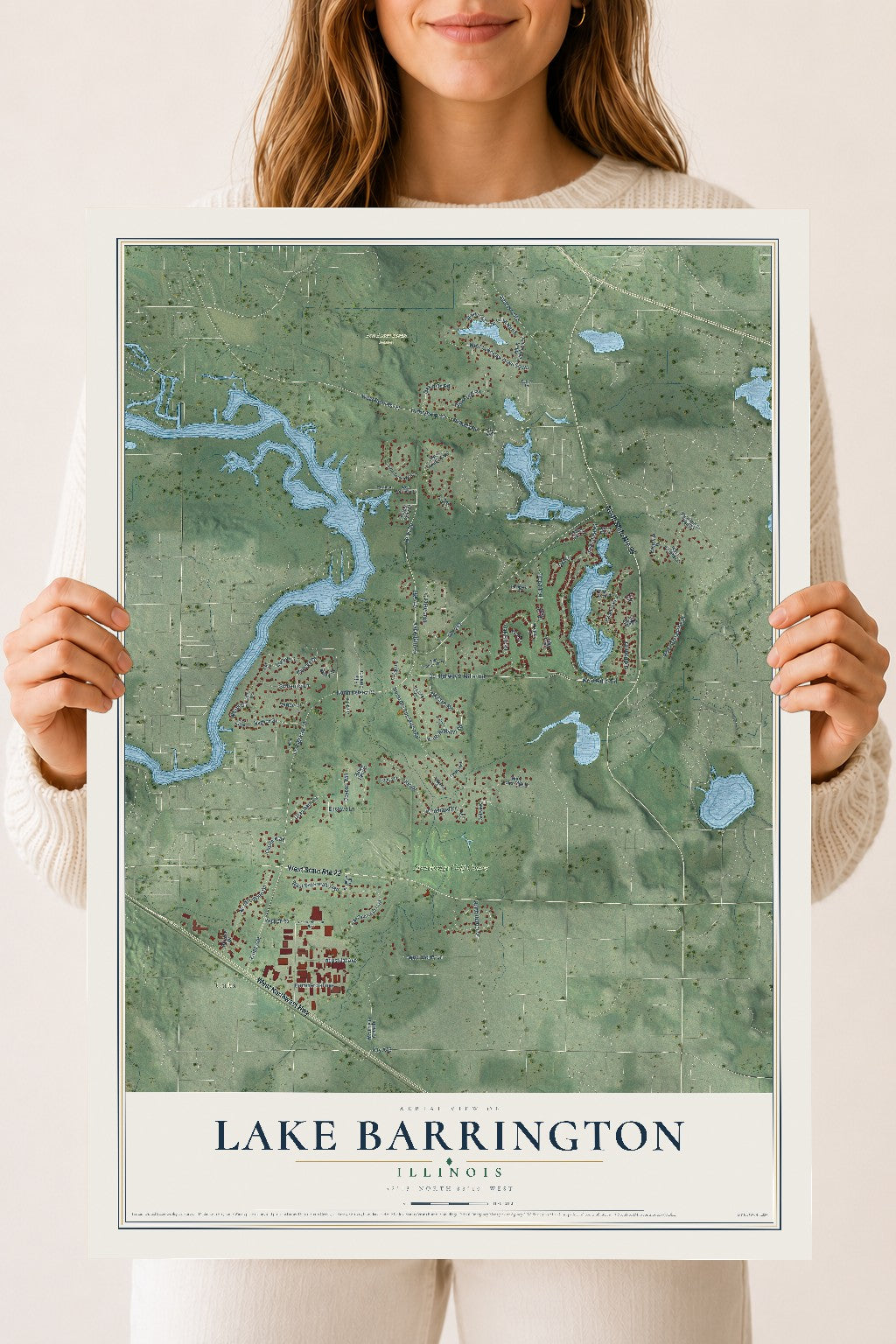 Map of Lake Barrington, Illinois, 18 x 24 inch unframed archival matte print
