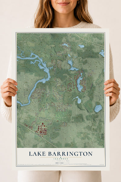 Map of Lake Barrington, Illinois, 18 x 24 inch unframed archival matte print