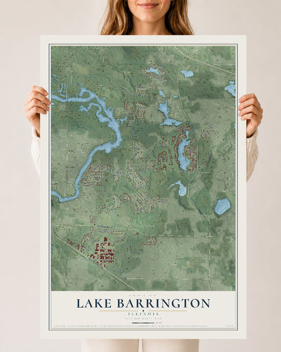 Map of Lake Barrington, Illinois, 24 x 36 inch unframed archival matte print