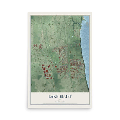 Map of Lake Bluff, Illinois, 12 x 18 inch unframed archival matte print
