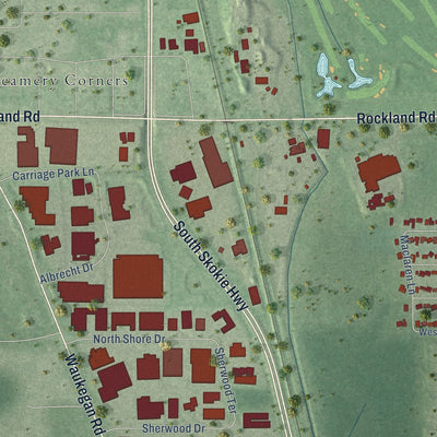 Second close-up of the map of Lake Bluff, Illinois print showing more streets and buildings
