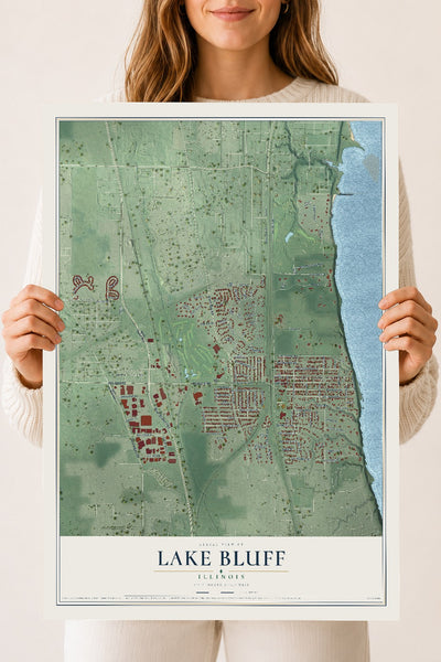 Map of Lake Bluff, Illinois, 18 x 24 inch unframed archival matte print