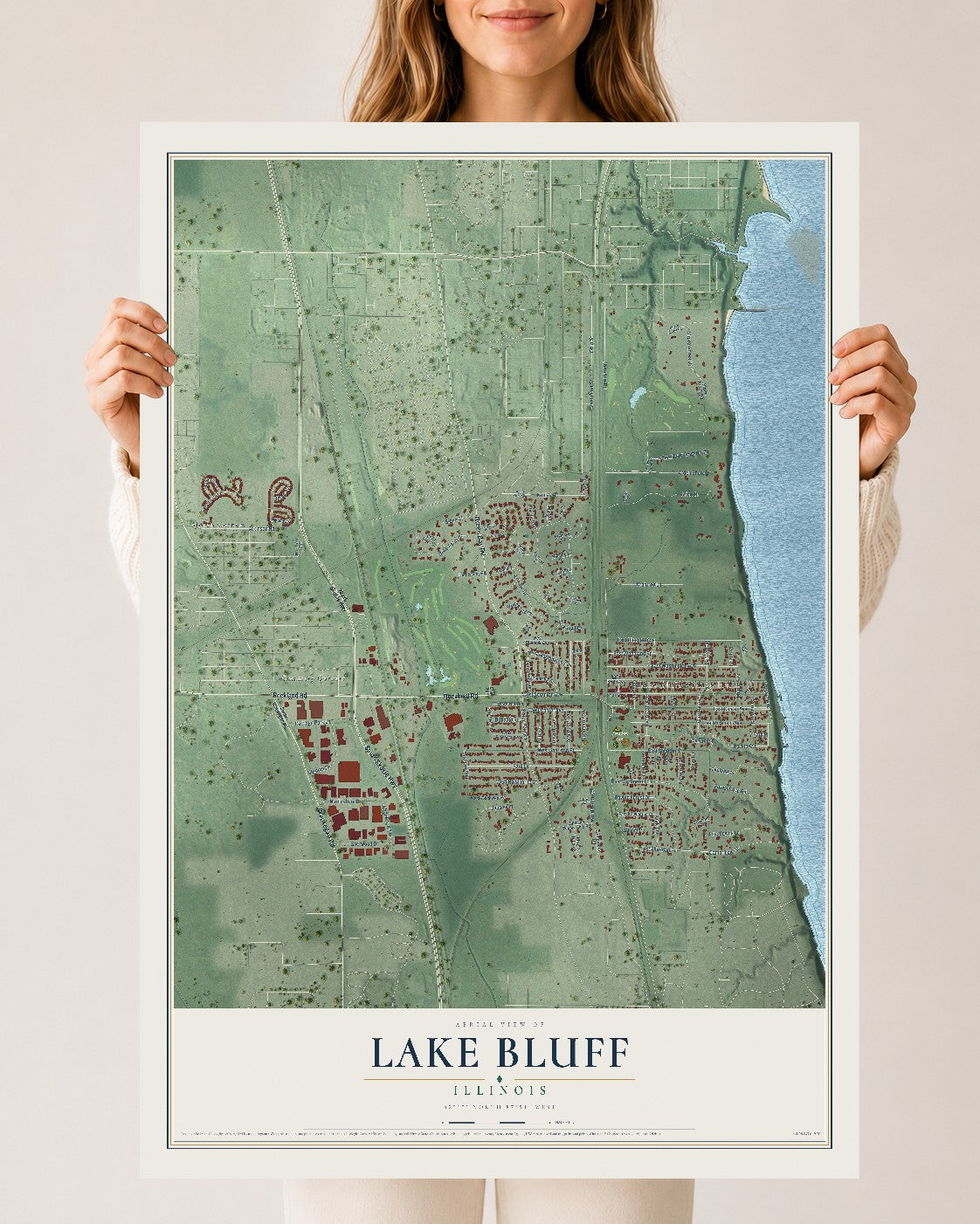 Map of Lake Bluff, Illinois, 24 x 36 inch unframed archival matte print