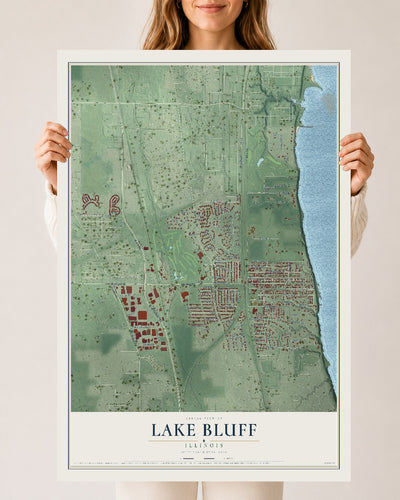 Map of Lake Bluff, Illinois, 24 x 36 inch unframed archival matte print